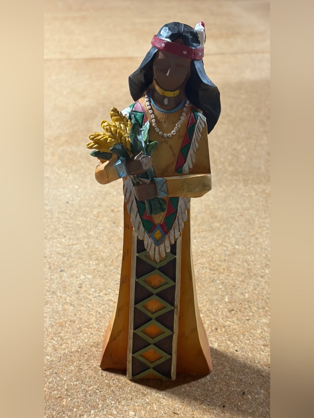 Pacific Rim Native American Woman Corn Figurine Resin Cubist Harvest Decor